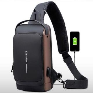 Fashion Men Sling Bag Pack with Lock Waterproof Anti-Theft Chest Bag with USB Charging Port Shoulder Bag Body Backpack with TSA Lock (Random Color)