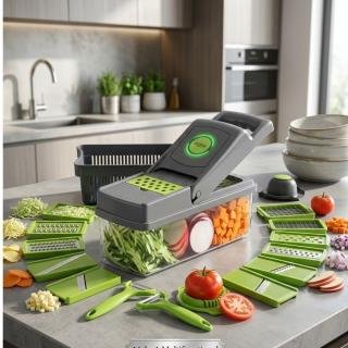 16-In-1 Multifunctional Vegetable Chopper & Slicer With Colander Basket And Storage Container – Heavy-Duty Food Cutter & Dicer For Onion, Potato, Carrot, Garlic & More