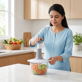 1.5L Manual Food Chopper – Speedy Hand Press Vegetable & Fruit Cutter - Plastic Body (Random Color)