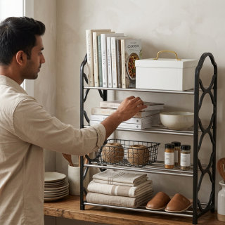 4 Layer Multipurpose Metal Shelf Rack| Space Saving Storage Organizer for Kitchen, Living & Study Room